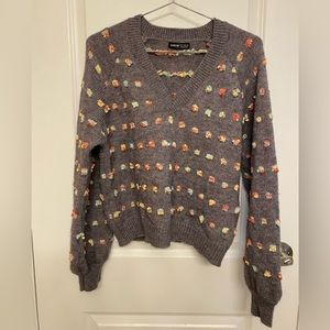 SHEIN Women’s Puffy Sleeve Sweater Gray with Polkadots Sz Medium